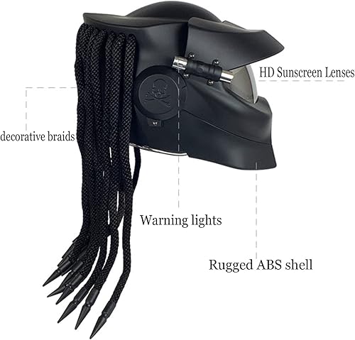 Miniatura 3 de Casco completo para motocicleta, visera abatible, casco personalizado con trenzas y luces de advertencia, casco modular de motocicleta para hombres