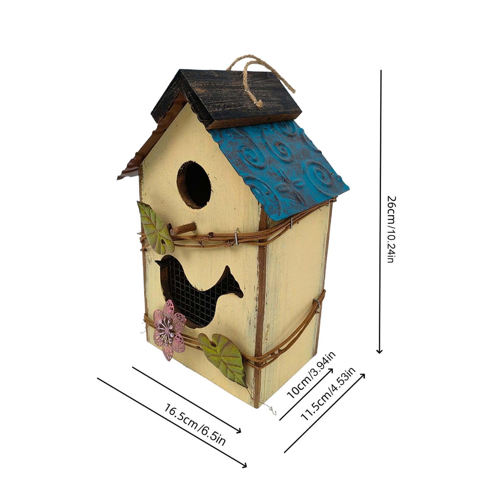 Niedliches aus Holz – dekoratives hängendes Vogelhaus den Außenbereich für Garten, Terrasse und Park (gelb)