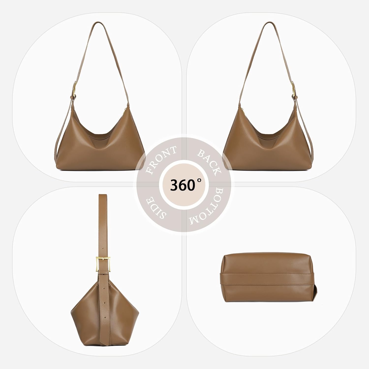 Genuine Leather Hobo Bags, Tote Bag for Women, Slouchy Shoulder Purses, Crossbody Handbags with Adjustable Strap - Image 6