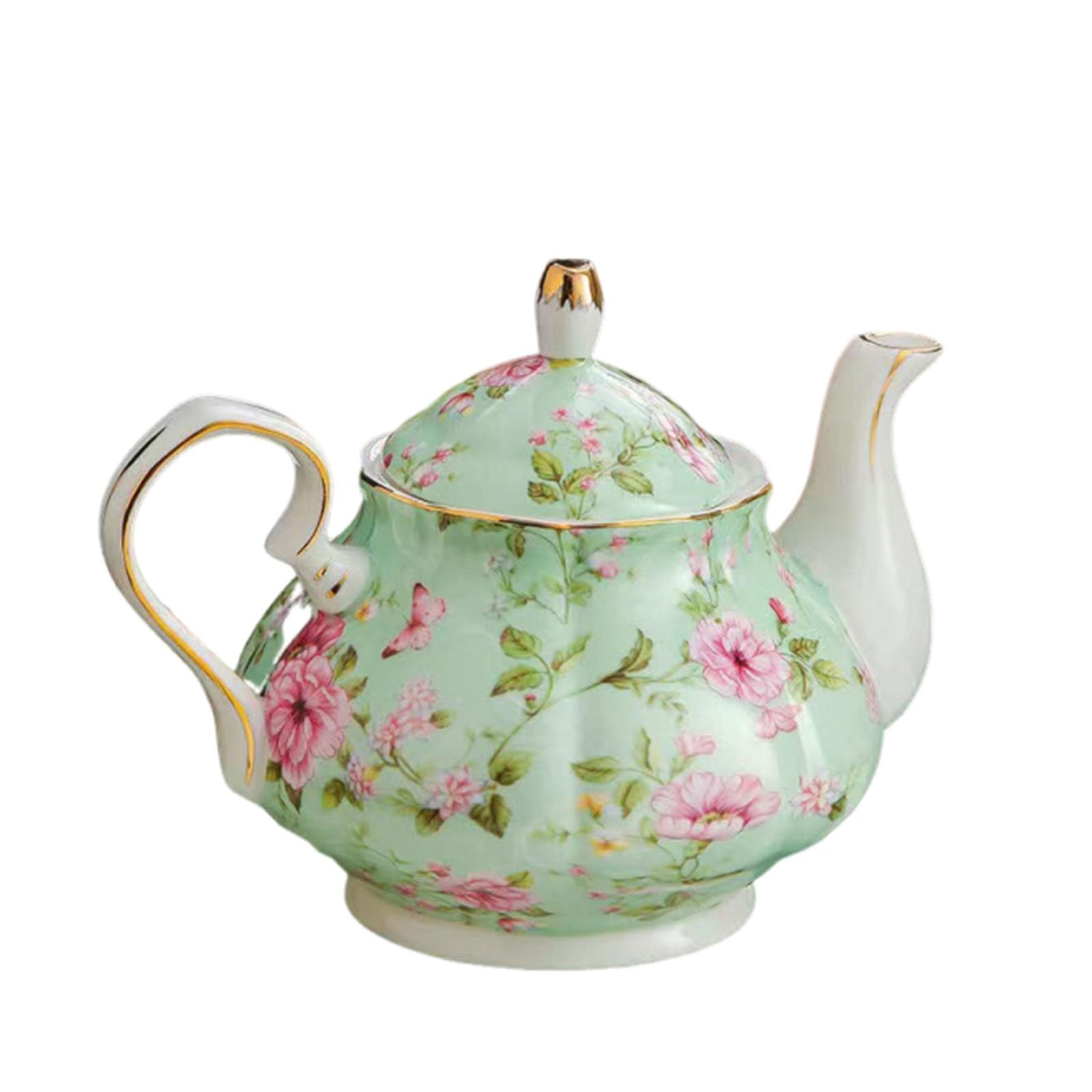 XYUERU Enamel teapot with handle, bone china tea kettle, antique flower coffee pot, tea kettle in vintage style for home, restaurant, afternoon tea, tea party, office decoration.(Green,400ml)
