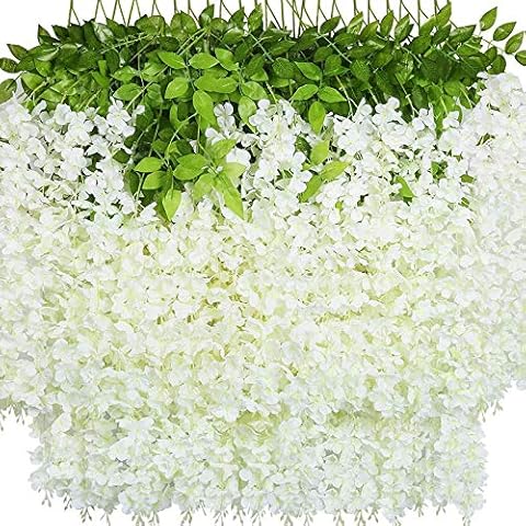 40 Pack Wisteria Flower Vines Garland, 3.75 Feet Artificial Flower Strings, Fake Hanging Flowers, Silk Wisteria Garland Flowers, Wisteria Vine for Wedding, Garden, Wall Decoration (Cream White) Cover