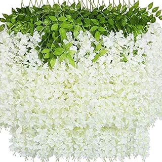 40 Pack Wisteria Flower Vines Garland, 3.75 Feet Artificial Flower Strings, Fake Hanging Flowers, Silk Wisteria Garland Flowers, Wisteria Vine for Wedding, Garden, Wall Decoration (Cream White)