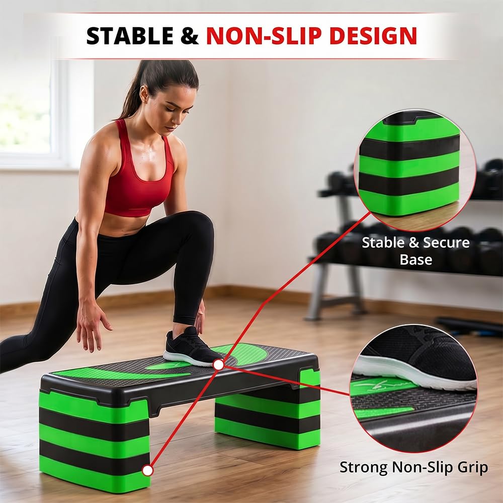 MAXSTRENGTH Stepper Fitness 5 Altezze Regolabili (10–30cm) – Piattaforma Antiscivolo per Allenamento a Casa o Palestra – Step per Aerobica & Yoga