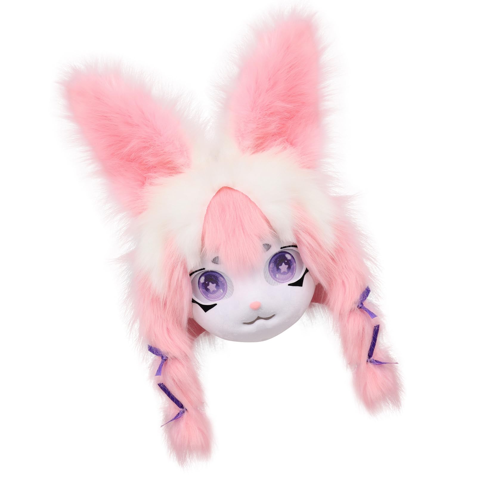 Furry Animal Head Rabbits Fursuit Cut Plush Lovely Bunnies Headgear for Halloween Cosplay Party Props Headgear