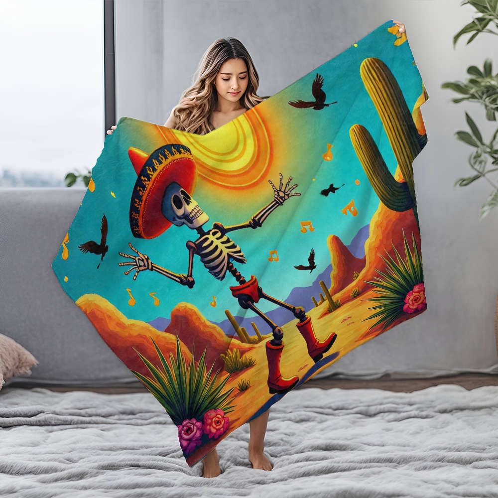 Couverture polaire squelette sombrero en flanelle épaisse douce et chaude 125x150cm