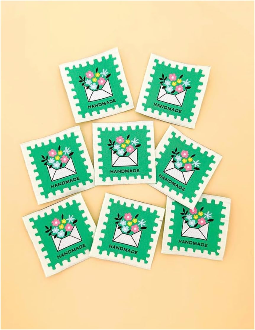 Riley Blake Woven Labels by Minki Kim of Sewing Illustration | Designer Handmade Clothing Labels | Quilting & Sewing Tags | Set of 8 (Tomato)