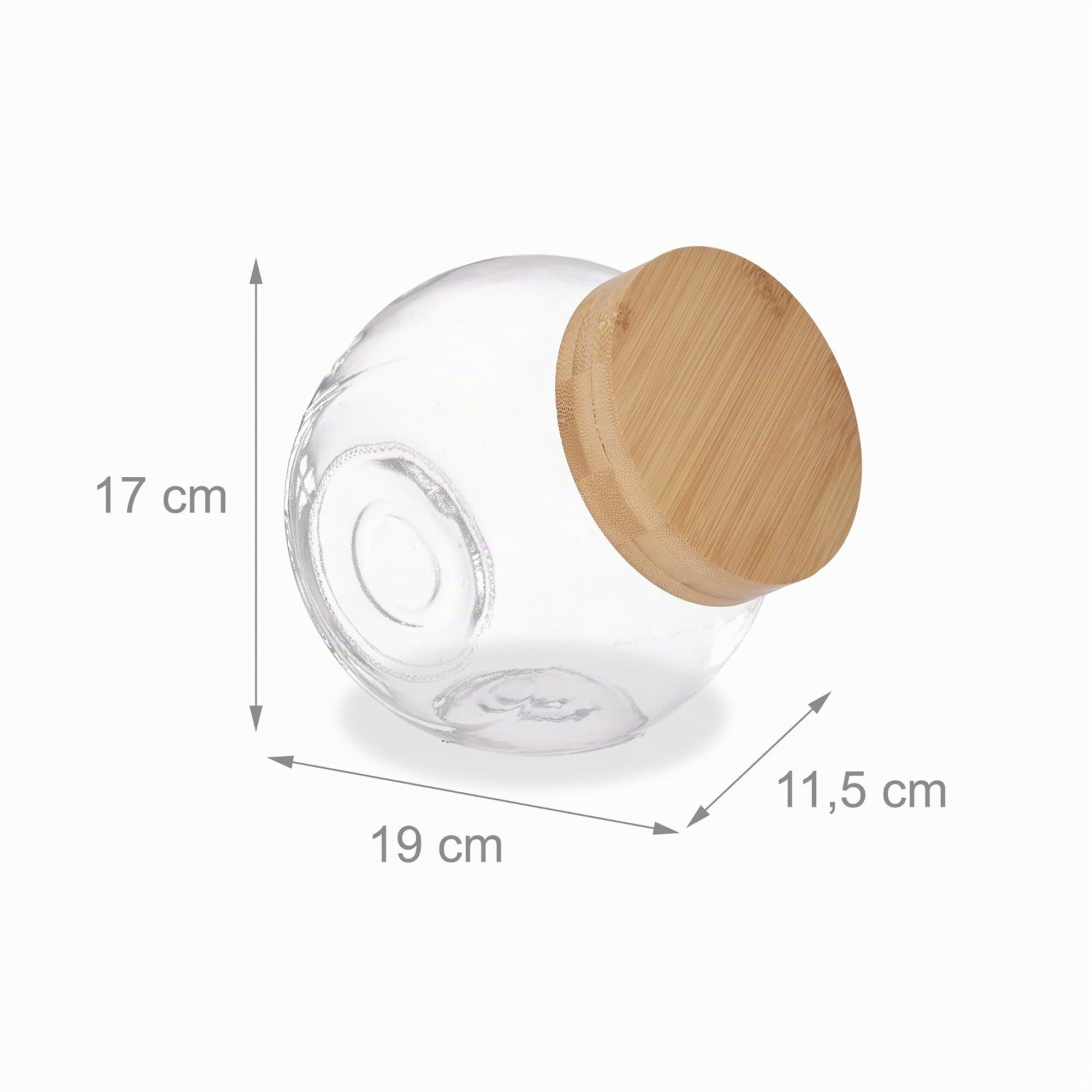 Relaxdays Botes Cristal Tapa de Bambú, Set de 2, Tarros Almacenaje, para Mesas de Chuches, 1,5 L, Transparente/Natural