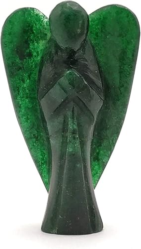 Figuras de ángel guardián de cristal de aventurina verde (oscuro) para piedra natal curativa, estatua decorativa (ángel de bolsillo tallado a mano)