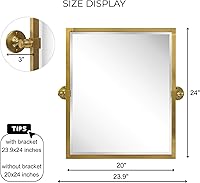 Vista 8 de Espejo rectangular de baño con marco de metal dorado cepillado, espejos de tocador biselados inclinables para pared, total 23.9 x 24 pulgadas