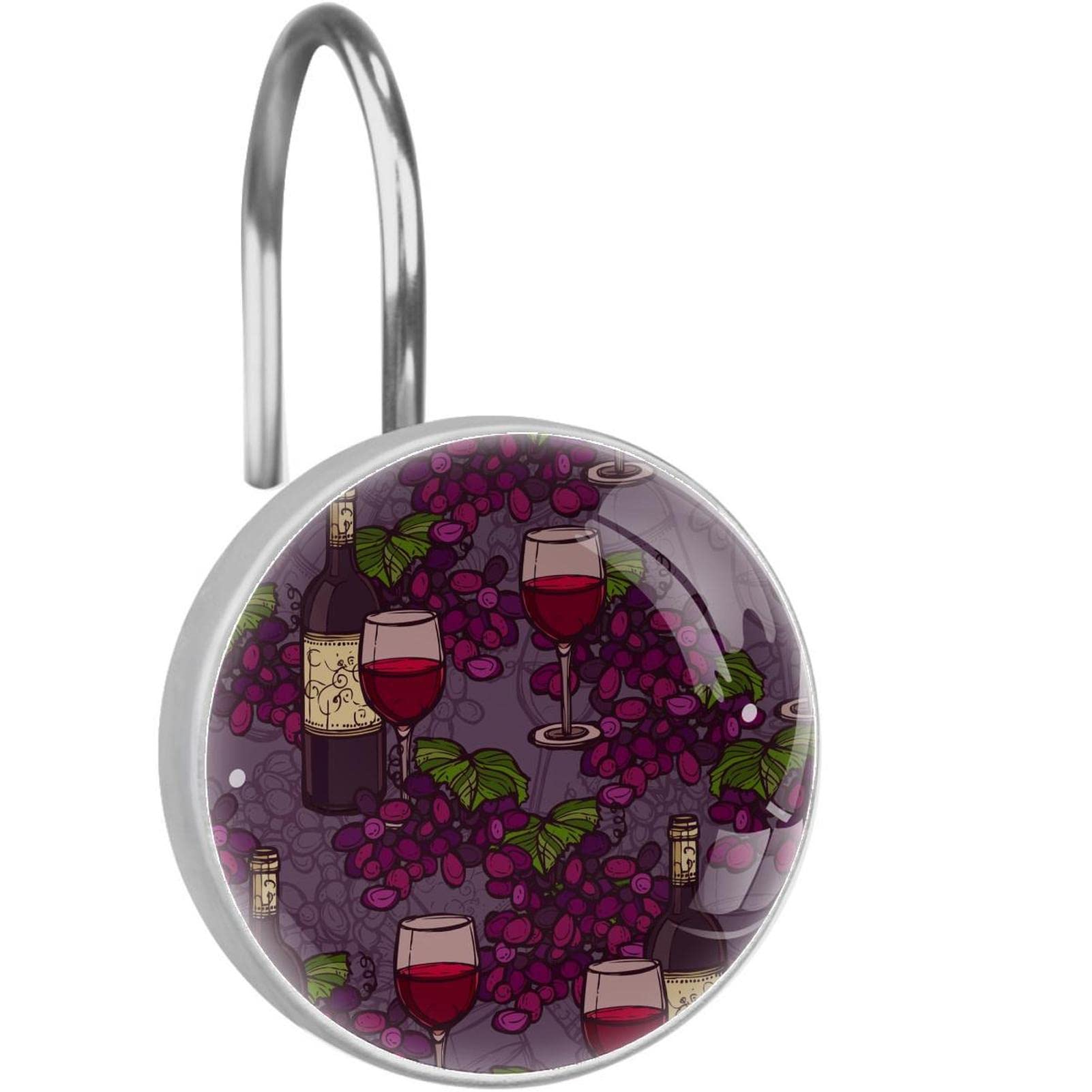 Crochets rideau de douche acier inoxydable anneaux salle de bain violet motif vin x12