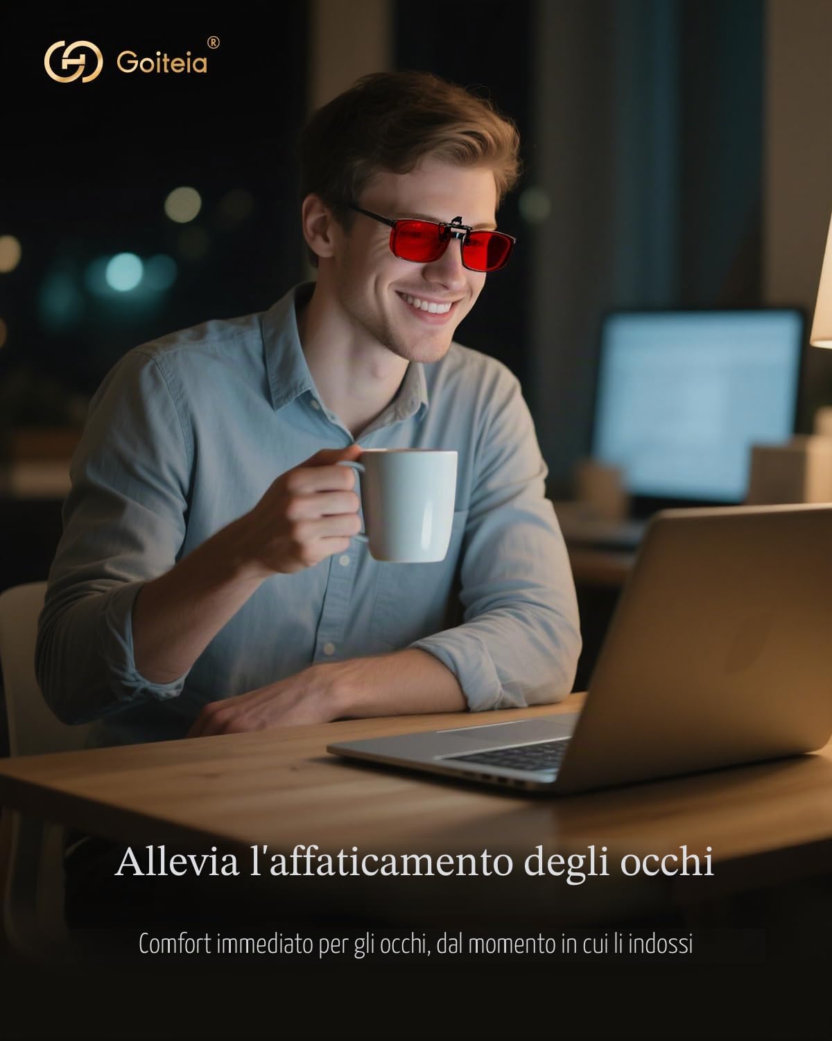 Goiteia Clip on Occhiali Luce Blu Rossa – 100% Blocca completamente la luce blu e verde – Pellicola AR a doppio strato – Allevia la fatica oculare e migliora il sonno