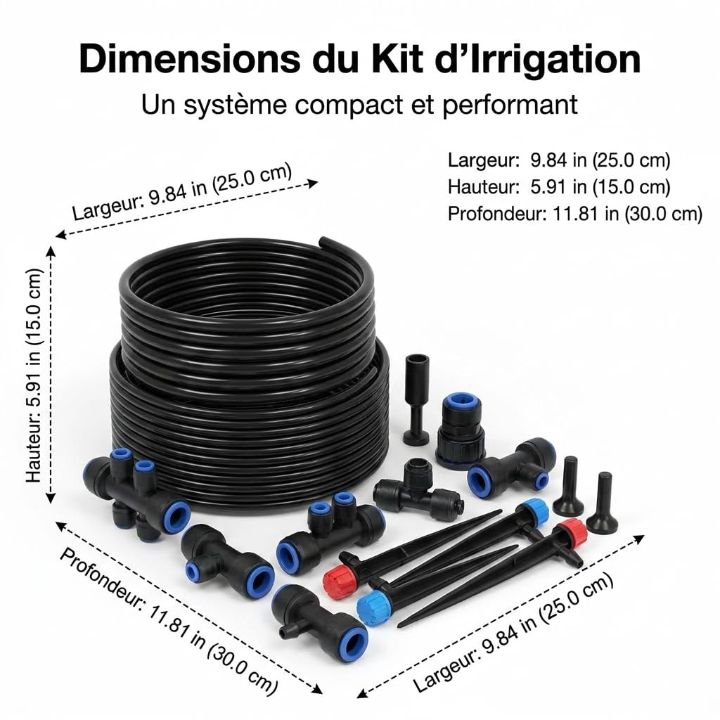 Système d'Arrosage Automatique Goutte à Goutte, Kit d'Irrigation Facile pour et Potager, Connexion Rapide PE/POM, Économie d'Eau, Système d'irrigation goutte à (7465)
