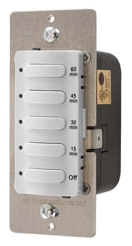 Hubbell Wiring Systems DT5060W Timer Switches, Single Pole, 8.3 Amp, 120 VAC/277 VAC, 60 Minutes Delay Time Out, White