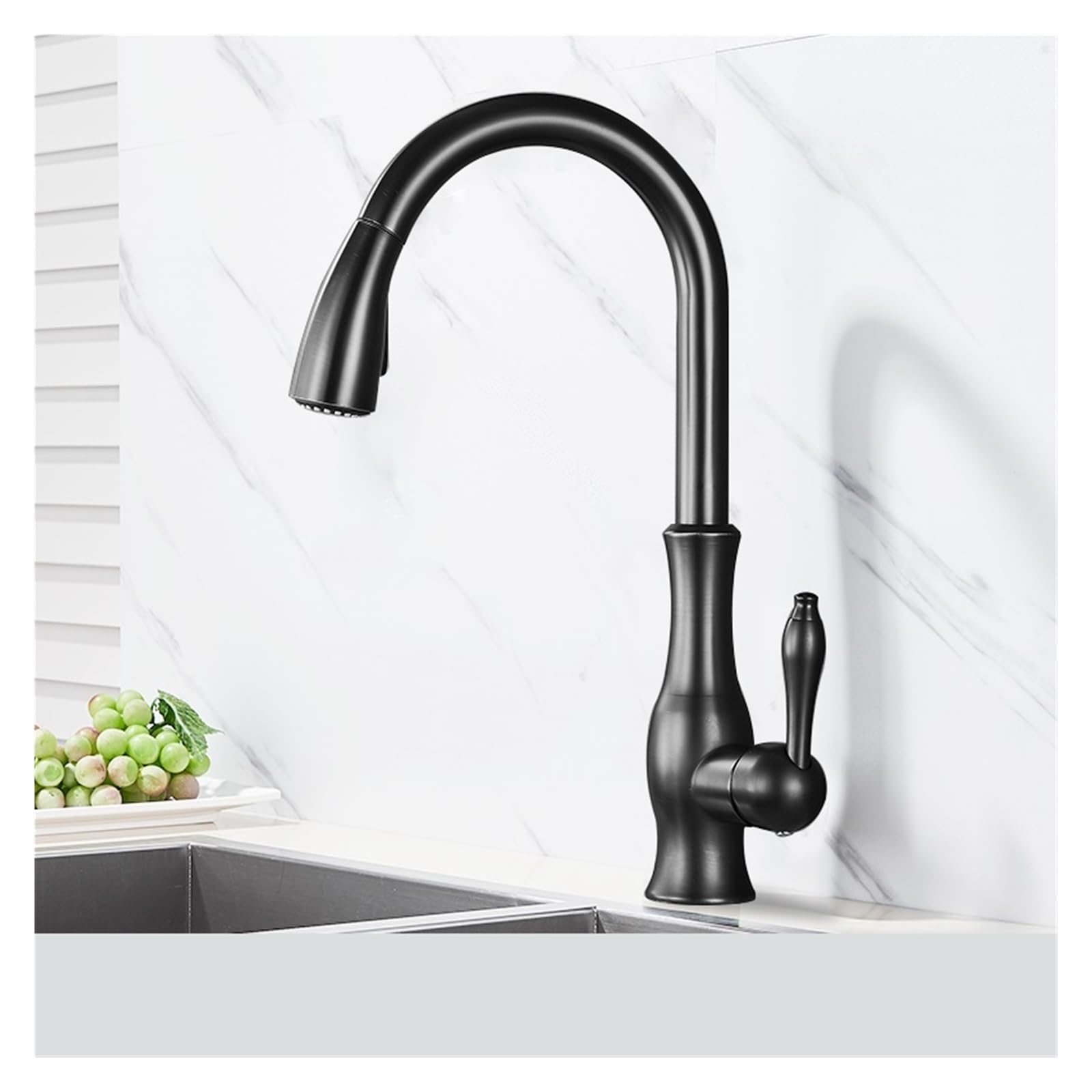 ZQFHSX Black PullOut Kitchen Faucet Single Lever Mixer Tap with 360° Rotation Stylish Brush Nickel Finish for Modern Kitchens Durable Sink Crane Easy Use