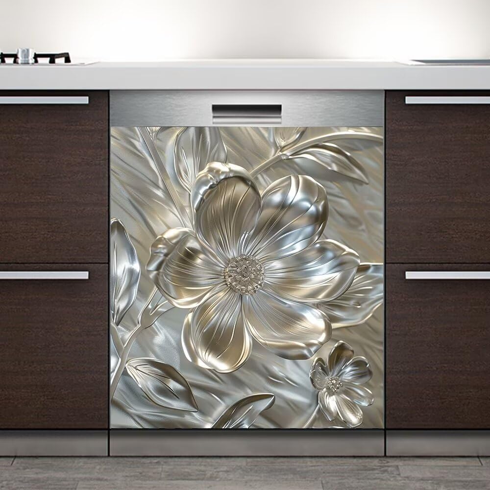 Fireplace Wallpaper Dishwasher Magnet Front Cover Sticker Magnetic Appliance Cover Kitchen Decor Home Cabinet Decals Refrigerator Magnetic Sticker 23W x 26H inchs