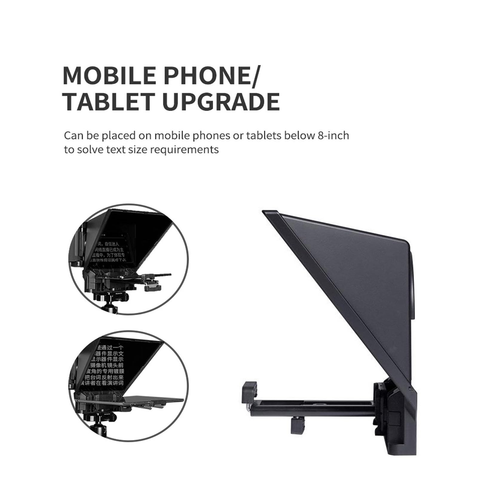 Telepromptor,Teleprompter, CT2 Mini Teleprompter 8-calowy przenośny obsługuje poniżej 8" Smartfon Tablet Monitowanie Smartfon Aparat, Nauczanie online, transmisja na żywo