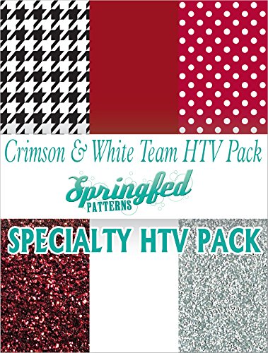 CRIMSON & WHITE TEAM HTV SPECIAL PACK #1 Houndstooth, Polka Dots, Color and Glitterflex HTV for T-Shirts!