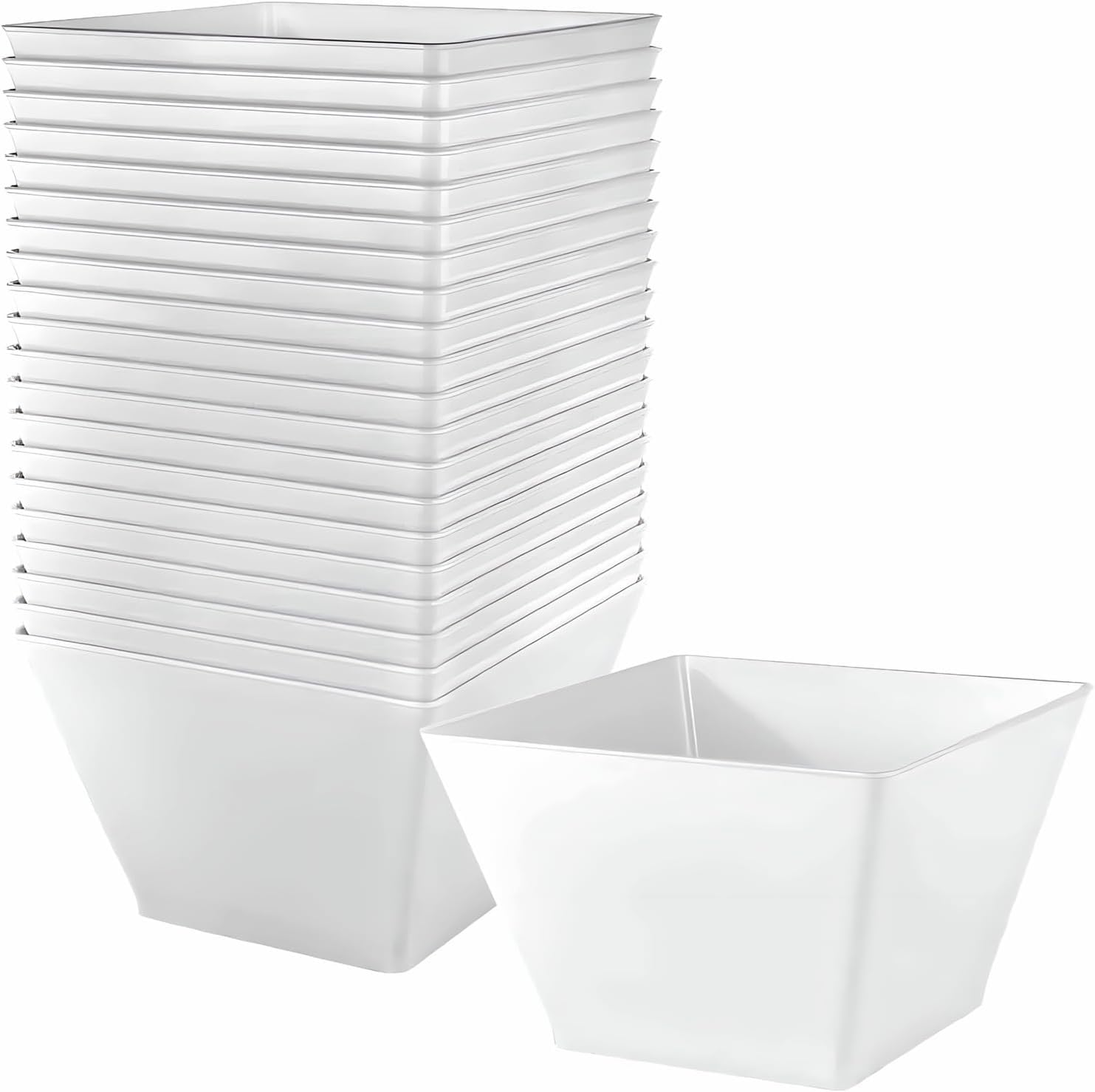 Lillian Tablesettings White Plastic Square Bowls, 8 oz Small Disposable Serving Bowls for Appetizers, Desserts & Dips, Heavyweight BPA-Free, 20 Count