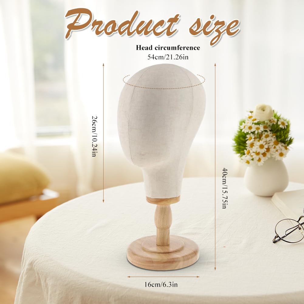 Tête de mannequin de 54 cm, support de perruque, tête de mannequin avec base en bois, support multifonctionnel, support de tête de mannequin en toile solide pour perruques, chapeaux, maison, salon