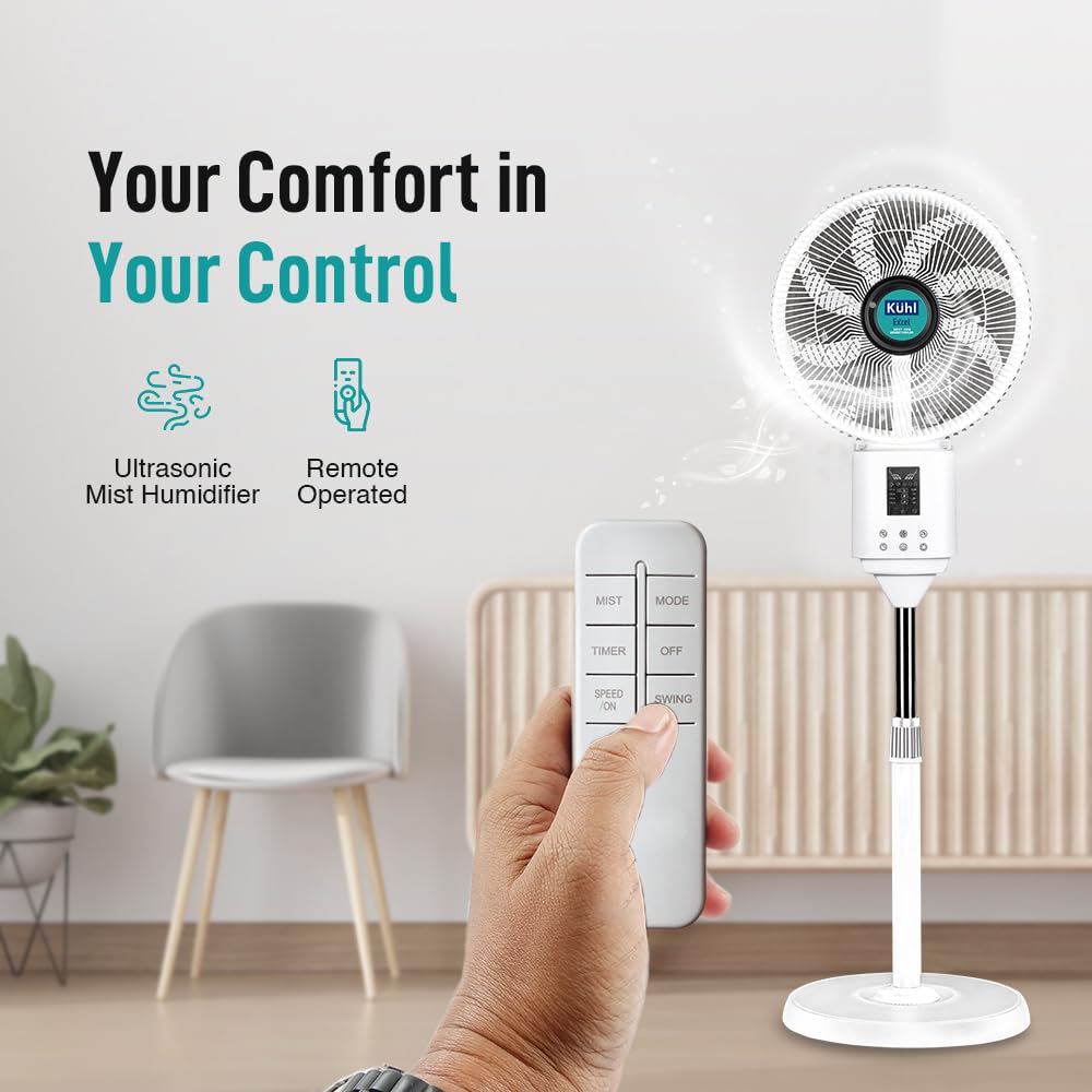 KUHL Exzel H1 Next Gen Desert Cooler BLDC Pedestal with Mist & Humidifier|8Blades |4Speed| Remote & Touch Panel with Display| Height Adjustement| Low Noise|8 Hr Water Tank|400mm |Free installation 1