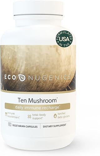 EcoNugenics Ten Mushroom Supplement 120 cápsulas  Complejo de hongos medicinales y apoyo del sistema inmunológico  Reishi, melena de león,