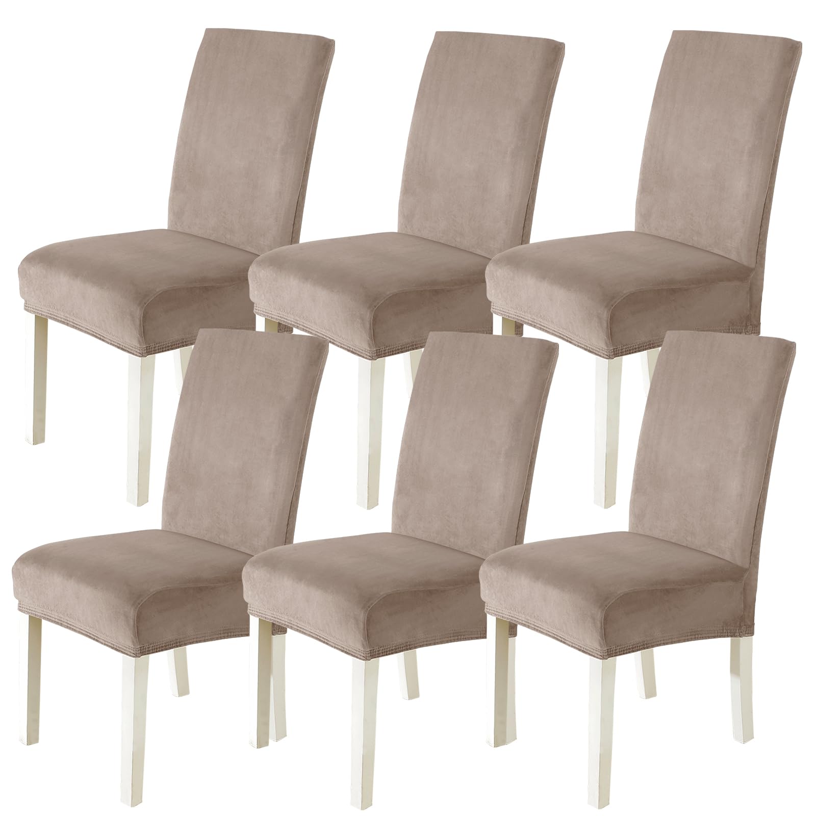 CYCMACO Stuhlhussen Samt 6er Set, Stretch Stuhlüberzieher, Stuhlbezug Schwingstuhl, Hussen Für Stühle Hochlehner, Stuhlbezüge Kratzfest, Universal Chair Cover Waschbarer, Khaki