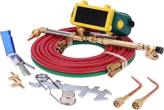 Portable Oxy Acetylene Torch Kit, Long Pipe Brass Nozzle Welding Torch Kit with Gauge Oxygen Acetylene, Brazing Torch Kit, Welding Cutting Torch Kit Soldering Equipment (Red)