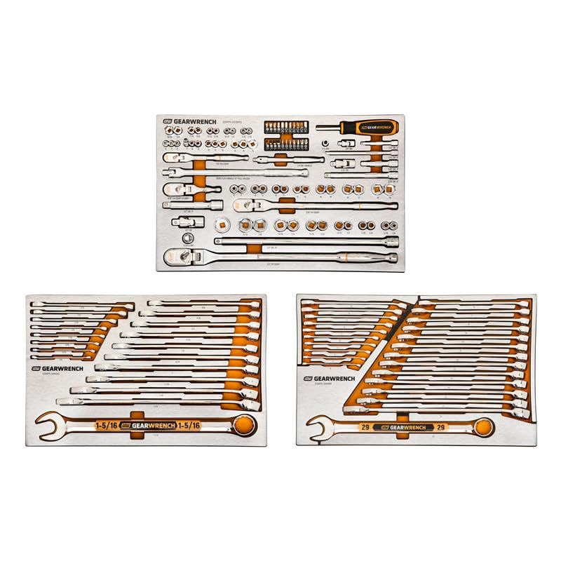 132 Piece 1/4", 3/8" and 1/2" Drive 120XP Mechanics Tool Sets in Premium Foam Trays | GSX…