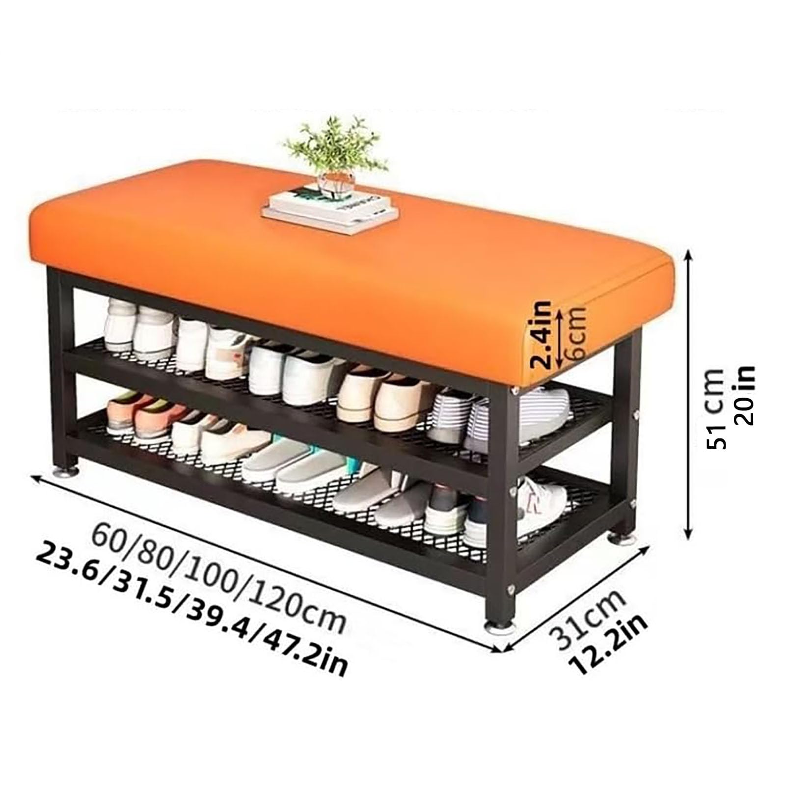 YHQZNLXQ Banco de Entrada con Zapatero y Estante Tapizado con Parte Superior Acolchada Zapatero pequeño para vestíbulo y Pasillo Elegante Zapatero Naranja Compacto 60 x 32 x 51 cm