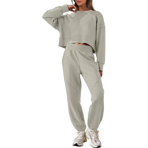 ANRABESS Womens 2 Piece Outfits Lounge Sets Cropped Sweatshirt & Joggers Fashion Sweatsuit Sweat Set 2025 Spring Travel