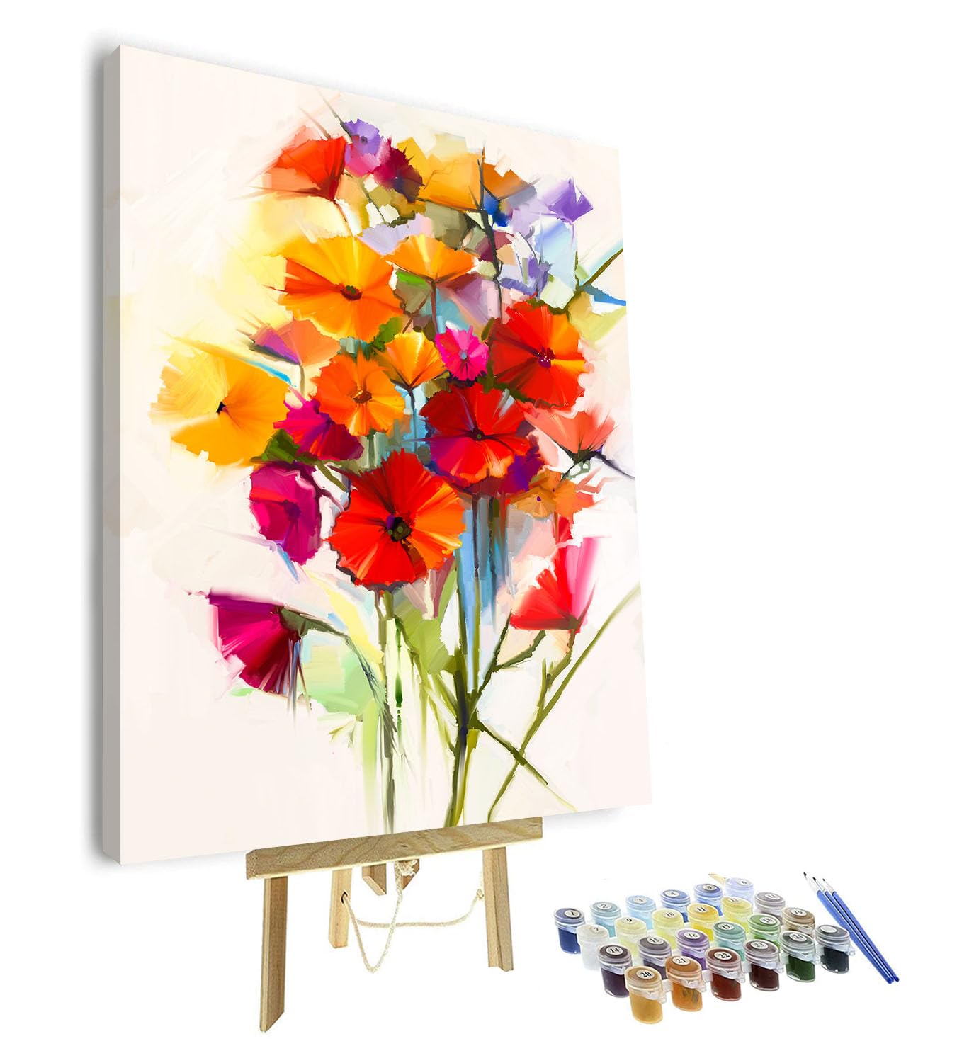 TISHIRON Paint by Numbers Kit for Adults, DIY Paint by Number - Abstract Colorful Gerbera Daisy Bouquet in Yellow Pink Red Floral Art for Home Wall Decor - 16x20 Inch(Framed)