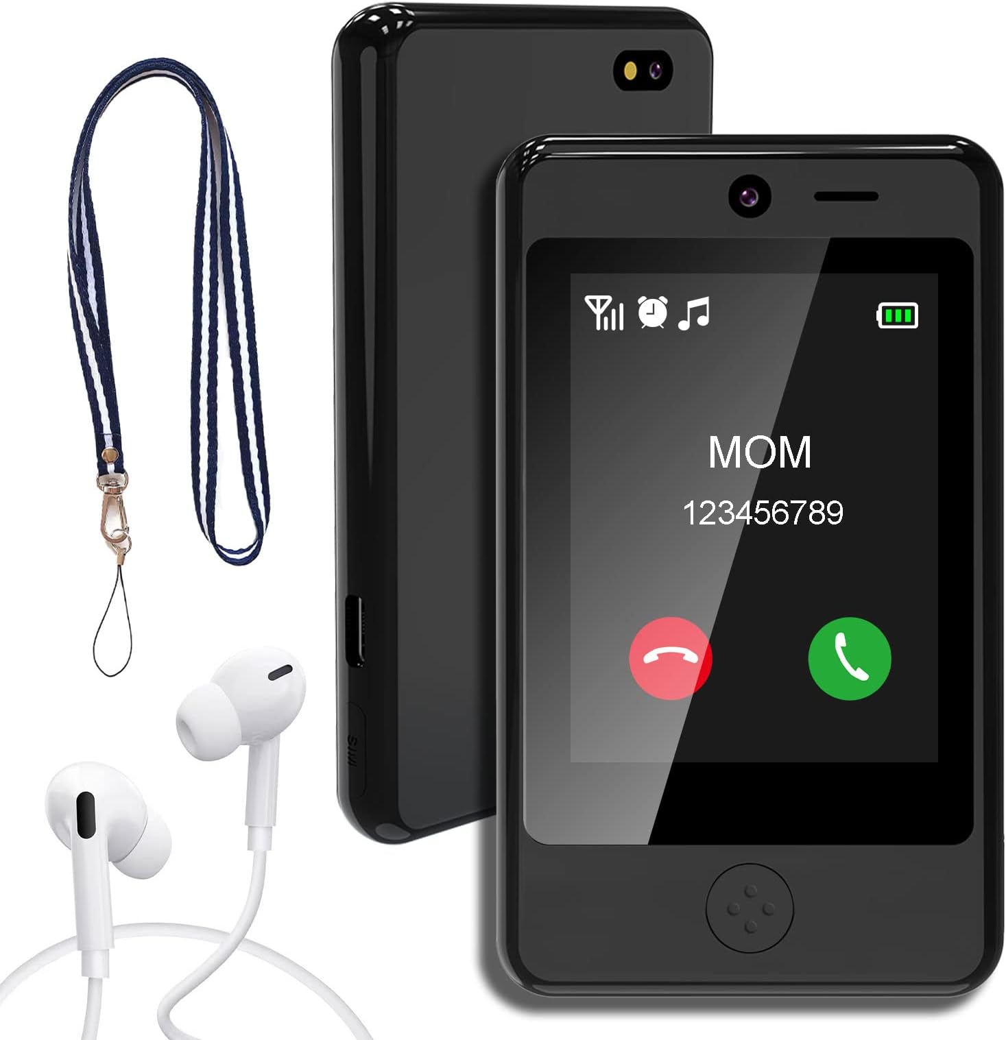 PTHTECHUS - Kids SmartPhone, Mobile Phones for Kids with Two-way Talk Game Music bluetooth headphone cable, phones for 5-11 age kids real phones, P1 Black Eu-1deu, (P1)