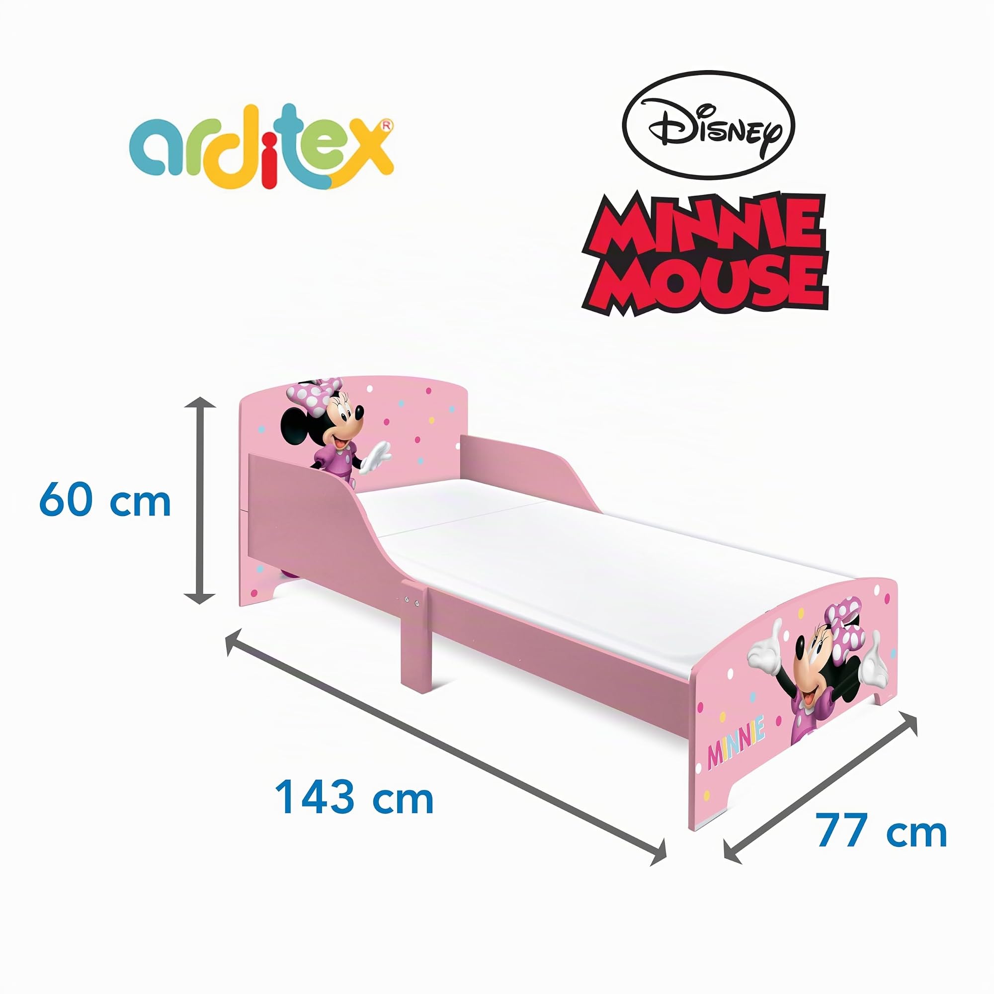 Cama Infantil de Madera Disney Minnie Mouse ARDITEX 77x143x60cm Rosa Apta colchones 70x140cm