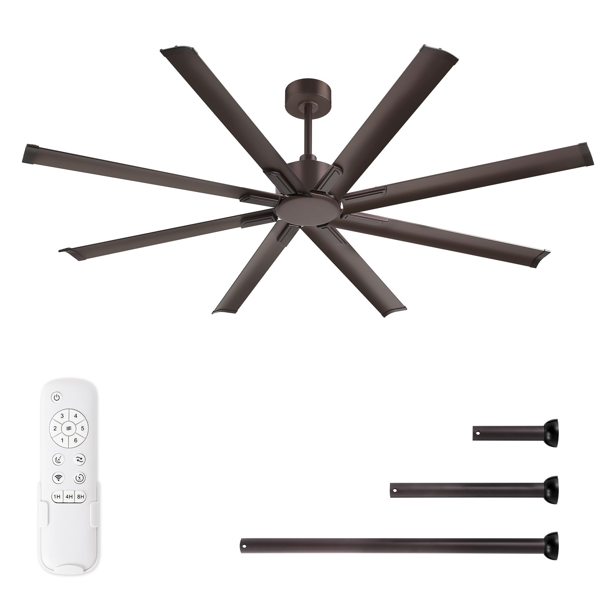 ZMISHIBO 72 Inch No Light, Large Industrial Ceiling Fan with 8 Aluminium Blades, Quiet DC Motor, 6 Speeds, Modern Ceiling Fan without Light for Garage/shop/living room,Oil-bronze