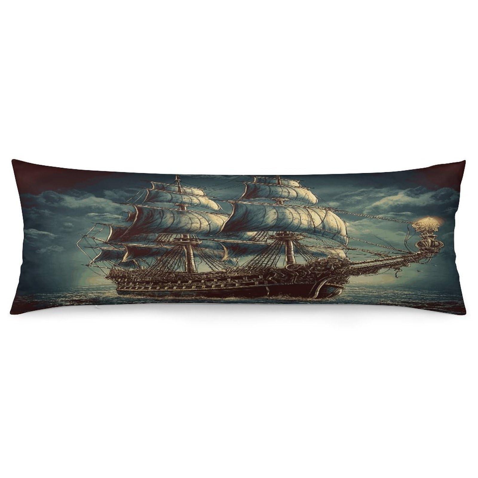 Nautical Vintage Sailing Pirate Ship Pillowcase Basics Body Pillow Pillowcase with Zipper Retro Pillows Protector Long Pillow Case Cover for Hot Sleepers and Night Sweats