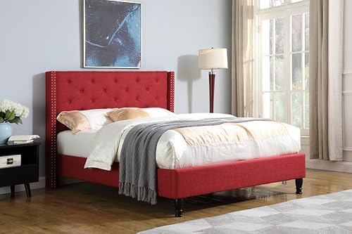 Miniatura 2 de Marco de Cama de Plataforma Completamente Tapizada con Cabecero de 51" de Alto - Cama de Tela con Botones Capitoné - Soporte de Listones de Madera