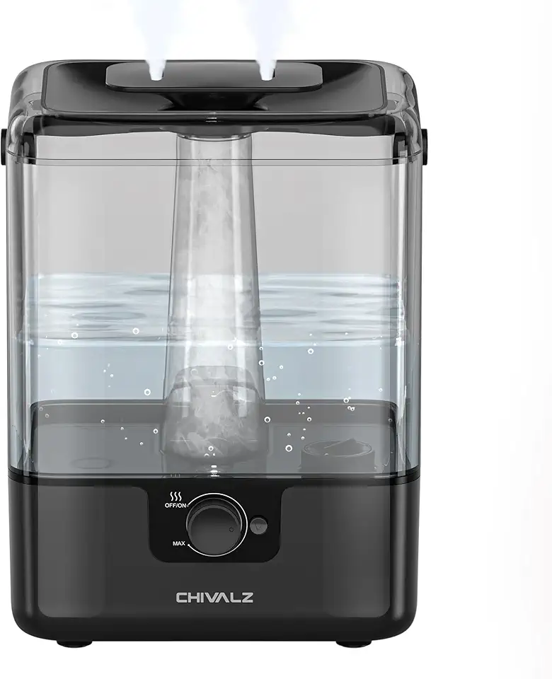 CHIVALZ Humidifiers for Bedroom, 6L Cool Mist Humidifiers for Baby Nursery, 26dB Quiet, 50H Runtime, Top Fill Humidifier for Large Room, Home, Plants, Nightlight, Oil Diffuser 1 Pack, Black