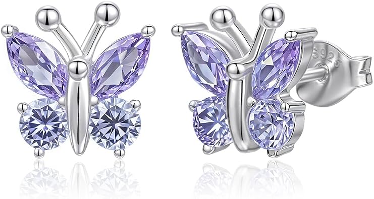 Butterfly Earrings for Mom from Daughter or Son Mothers Day Gifts 925 Sterling Silver 12 Months Birthstone Stud Earrings Jewelry Gift for Her Daughter Granddaughter Girlfriend Birthday Anniversary