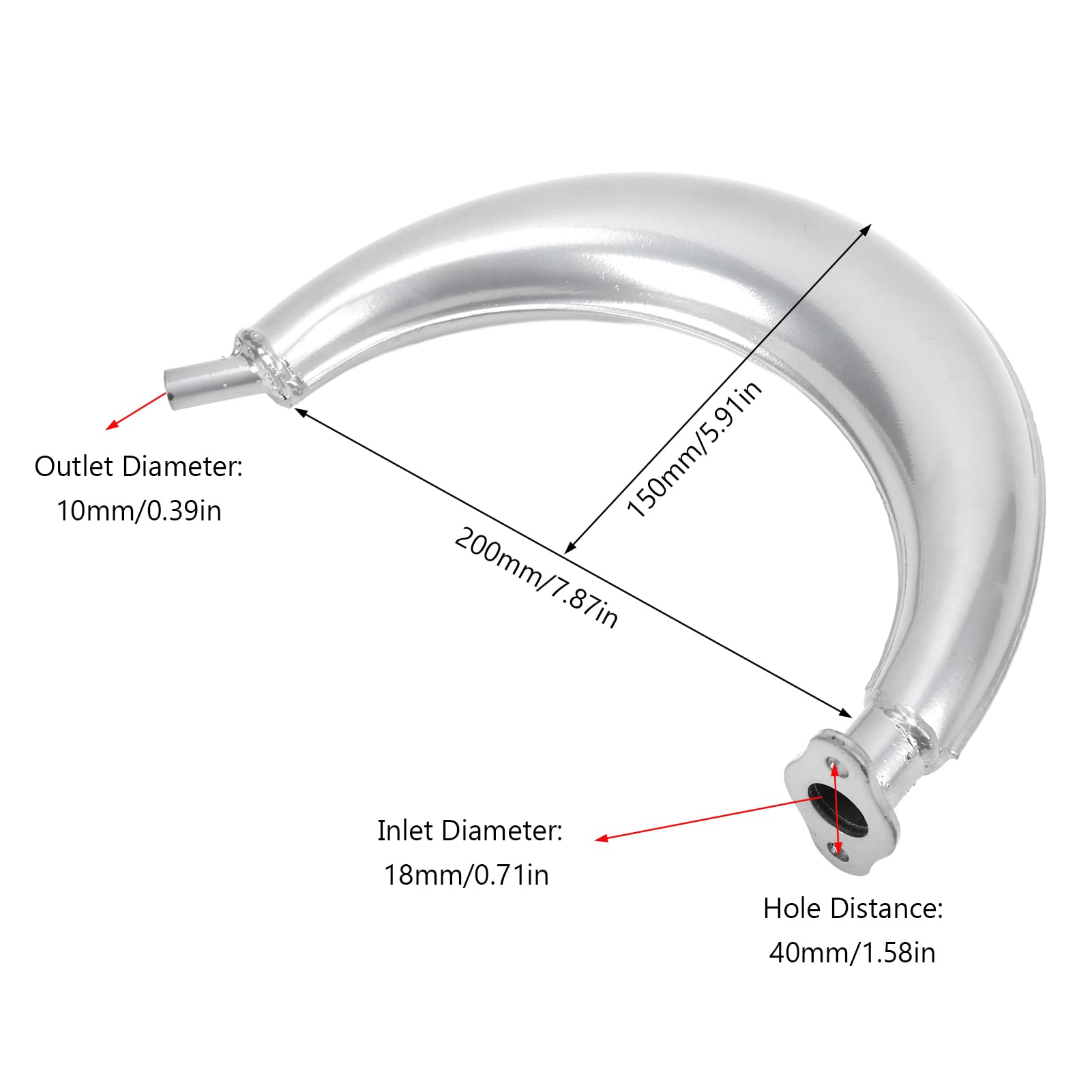 Silenziatore di scarico, tubo di scarico marmitta a banana Half Moon in lega di acciaio per motori a 2 tempi 49cc 60cc 66cc 80cc Bicicletta motorizzata