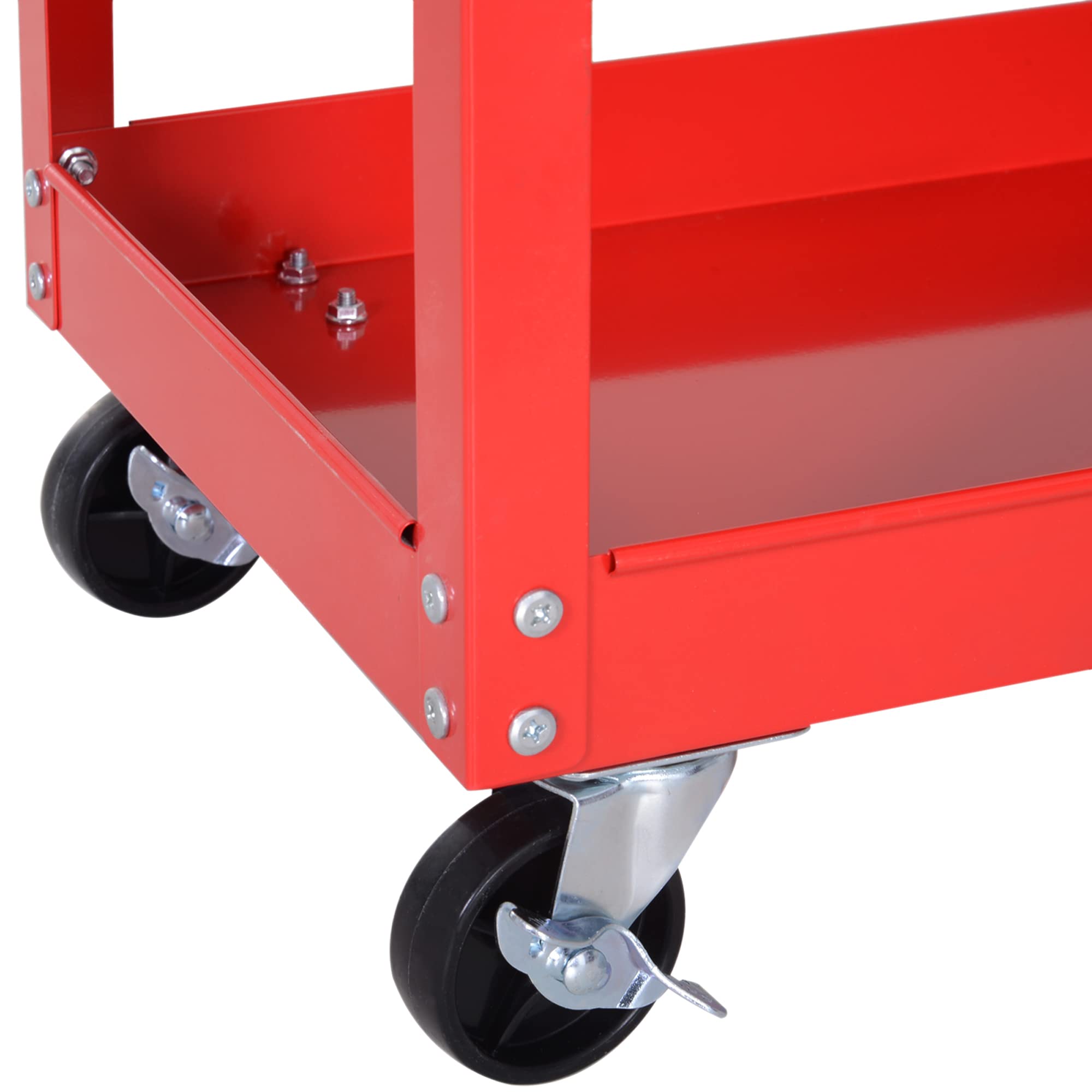 DURHAND Carrello Porta Attrezzi con Cassetto e 3 Ripiani, 4 Ruote, Lamiera di Acciaio, 82x35x76 cm, Rosso