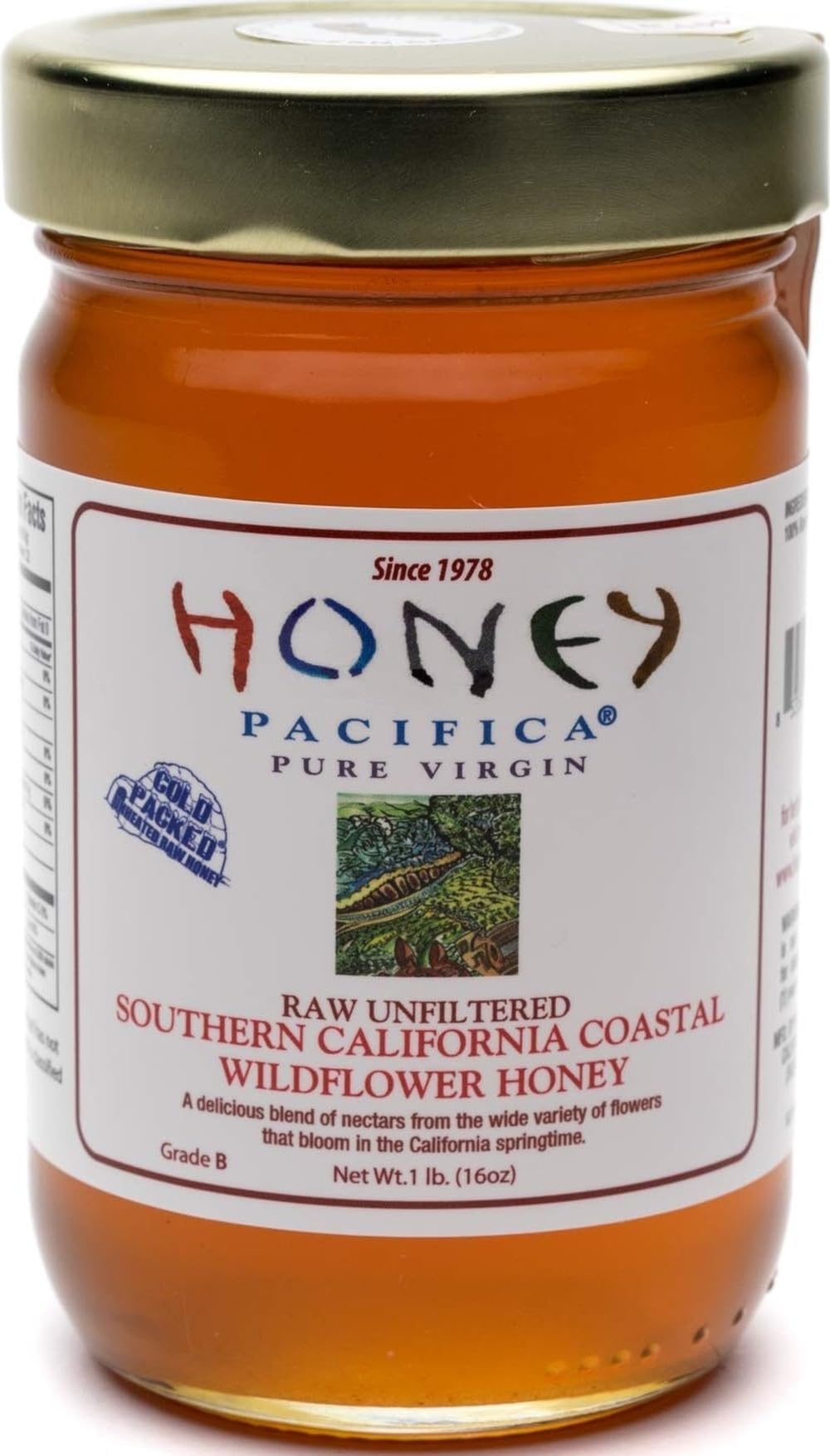 Raw Coastal Wildflower Honey - Unprocessed & Unheated Honey - 16 oz Glass Jar by Honey Pacifica