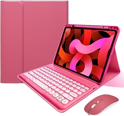Funda de teclado compatible con iPad de 9ª, 8ª y 7ª generación, Air 3ª generación Pro de 10.5, con mouse Bluetooth, tecla redonda, lindo teclado de