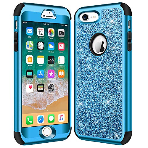 Hython Designed For Iphone 8, Iphone 7 Case, Heavy Duty Full-Body Defender Protective Case Bling Glitter Sparkle Hard Shell Hybrid Shockproof Rubber Bumper Cover For Iphone 7 And Iphone 8, Blue #TOP5