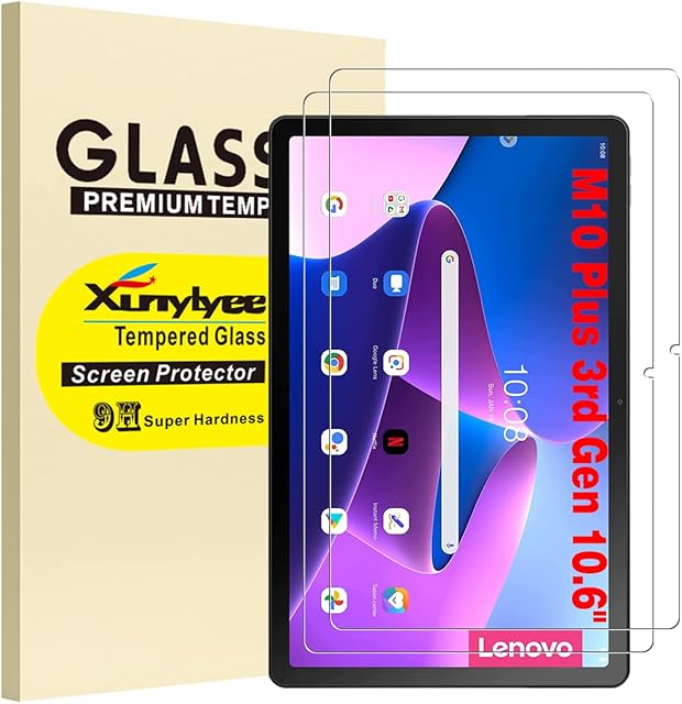 XunyLyee [2 Pack] Compatible with Lenovo Tab M10 Plus 3rd Gen Screen Protector, Anti-Scratch Tempered Glass Film for Lenovo Tab M10 Plus 3rd Gen TB-125F/128F (10.6 Inch)