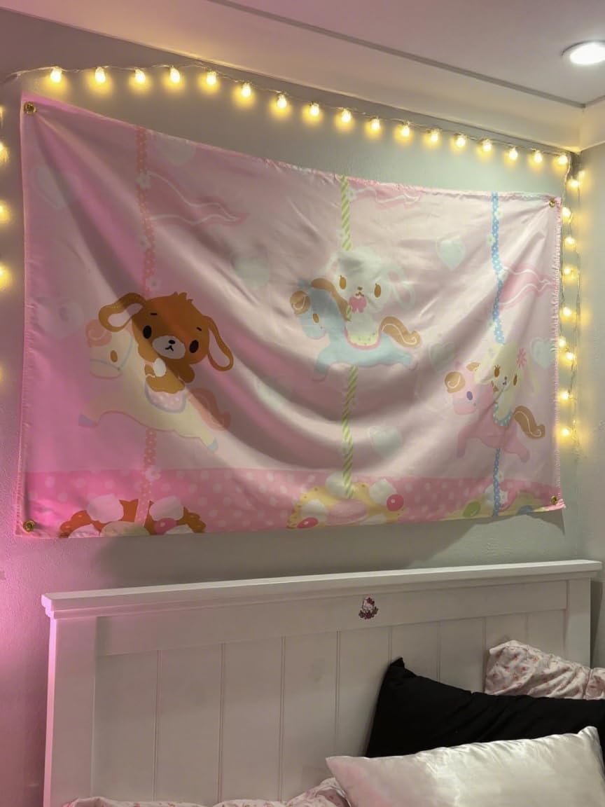 eksent Sugar Cute Animals Flag 4 Brass Grommets Wall Hanging. Wall Art for Living Room Bedroom Home Decor 3 * 5FT