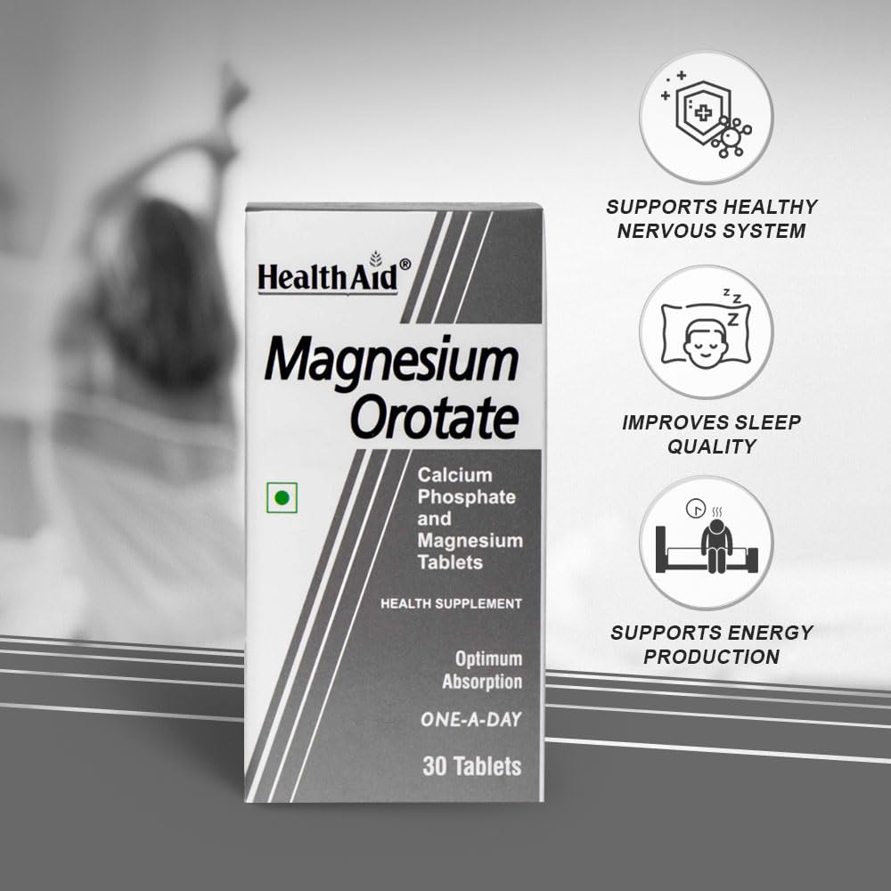 Health Aid Healthaid Magnesium Orotate - 30 Vegetarian Tablets|Superior Absorption Formula|Magnesium Supplement For Healthy Bones, Teeth, Nerve System |Yeast&Gluten Free 3