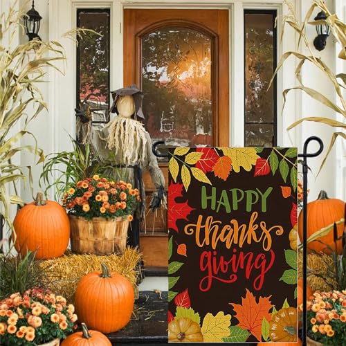 Happy-Thanksgiving-Flag-12-x-18-Double-Sided-Pumpkins-Fall-Maple-Leaves-Give-Thanks-Burlap-Small-House-Flag-for-Outdoor-Lawn-Garden-Decor-WD004 Happy Thanksgiving Flag 12 x 18 Double Sided Pumpkins Fall Maple Leaves Give Thanks Burlap Small House Flag for Outdoor Lawn Garden Decor WD004
