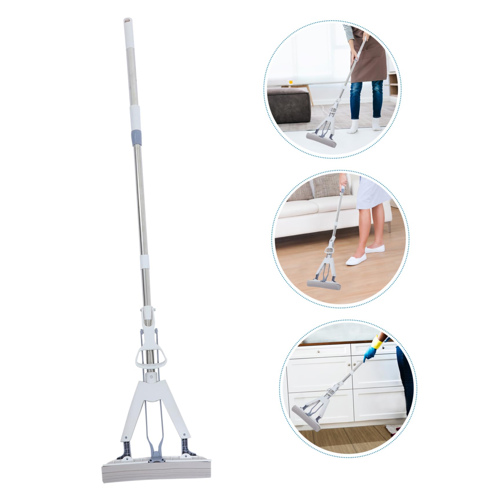 Fregona de Esponja Plegable de 28cm Blanco para Limpieza Doméstica | Acero Inoxidable, Abs y Collodion, Uso en Mármol y Azulejos, Recambio Sencillo de Cabezal