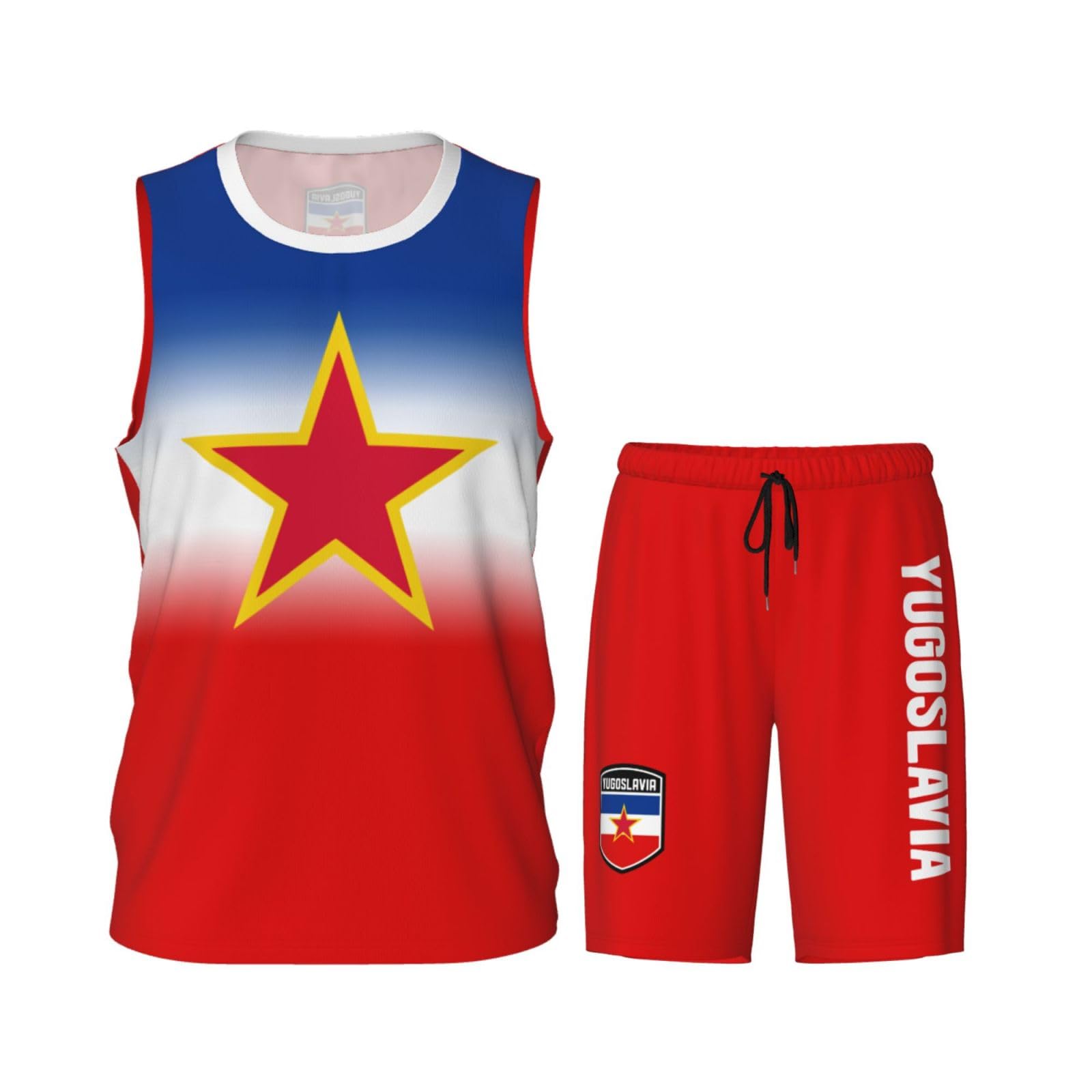 DABOYOZHZH Yugoslavia Flag (2) Basketball Uniform Suit for Men Team Training Athletic Gradient Jersey