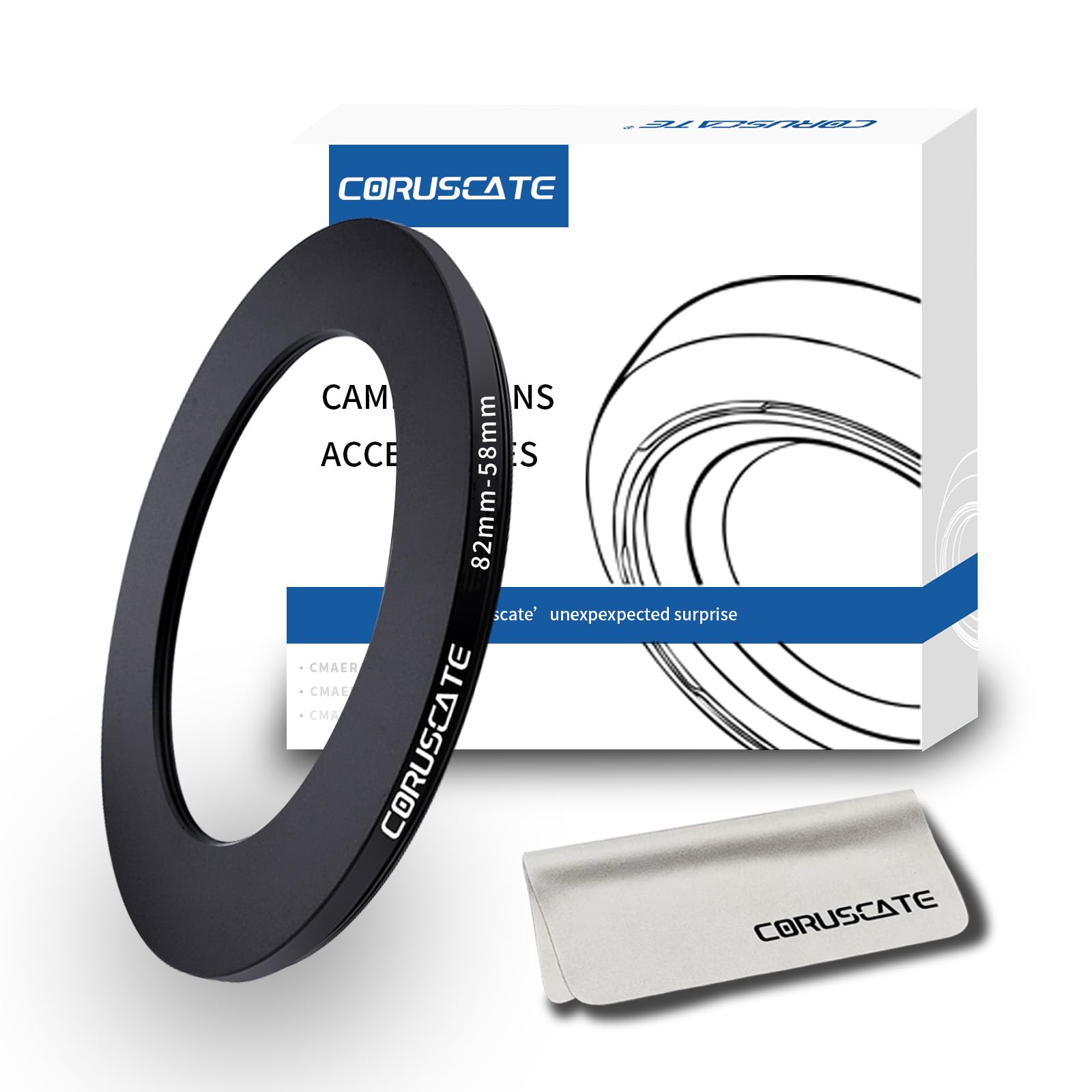 82mm to 58mm Camera Filter Adapter Ring,82mm-58mm Lens Adapter Metal Filter Rings Compatible All 82mm Size Lens and 58mm Thread Size Camera Accessory+1pcs Lens Cleaning Cloth.